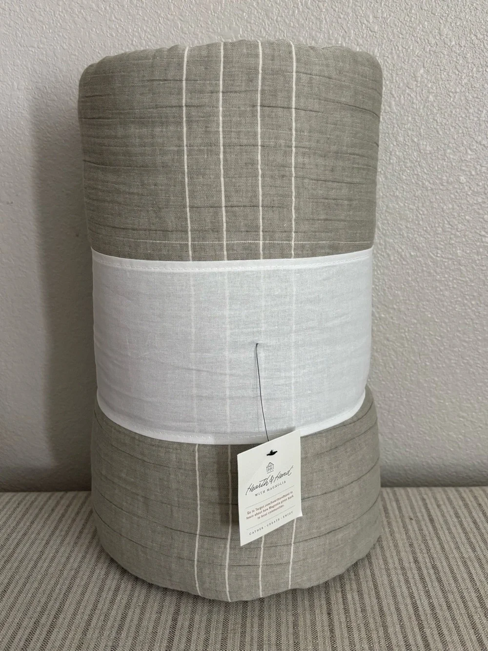 NWT Full/Queen Microstripe Matelassé Coverlet Sage Green - Hearth & Hand